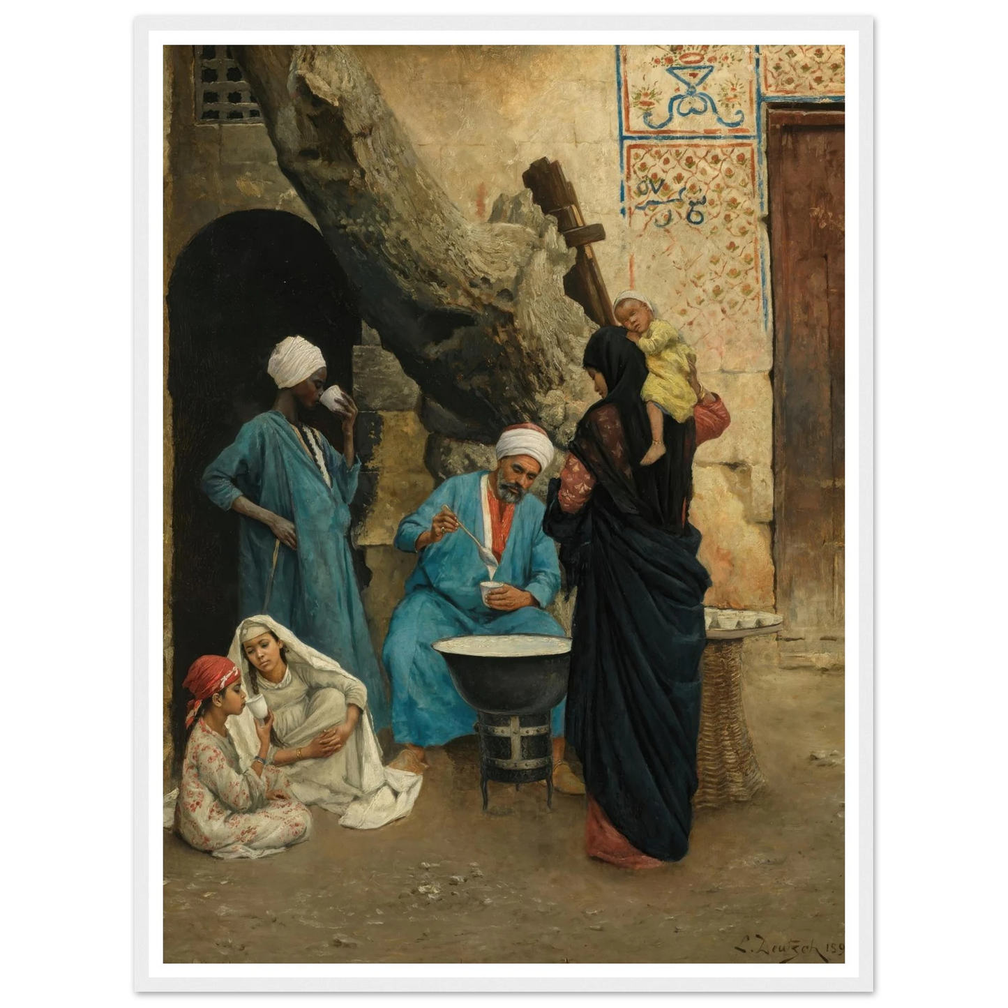 A Refreshing Drink (1891) Art Print | Ludwig Deutsch - Framed Poster - 30x40 cm / 12x16″ - Black frame