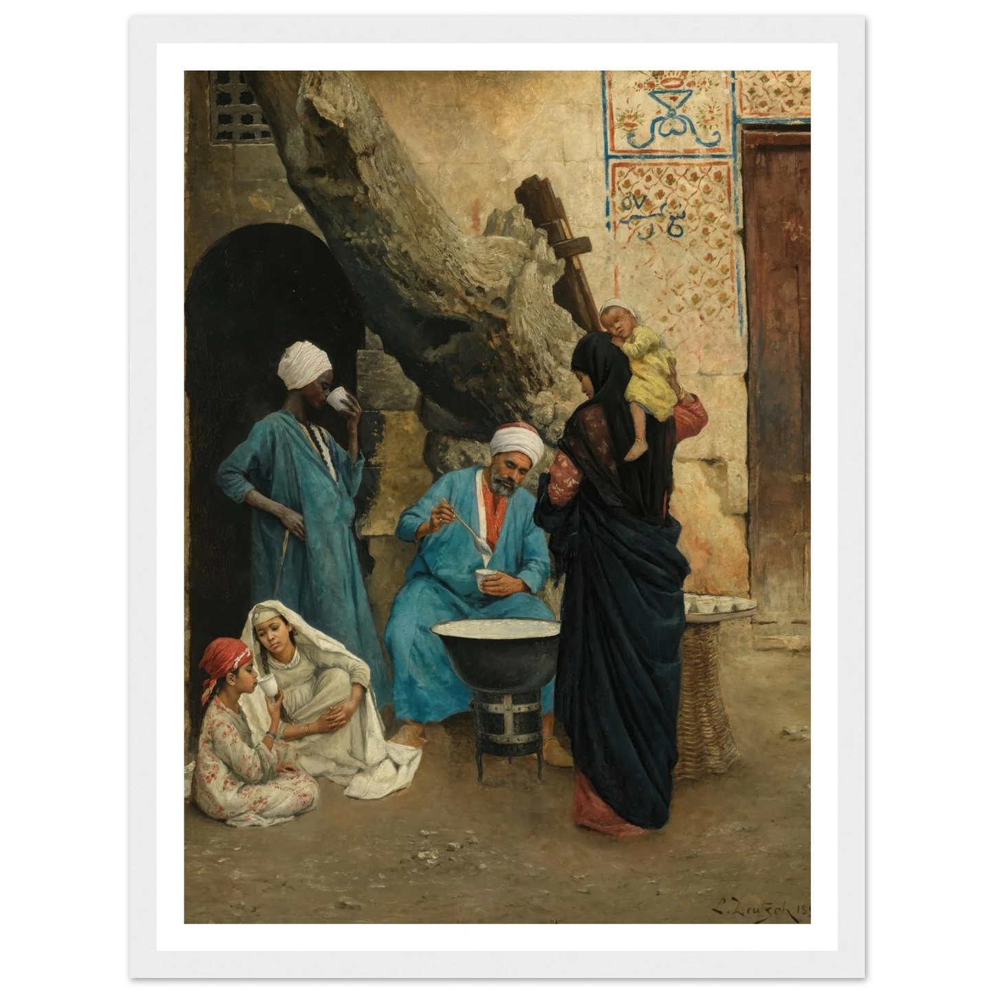 A Refreshing Drink (1891) Art Print | Ludwig Deutsch - Framed Poster - 30x40 cm / 12x16″ - Black frame