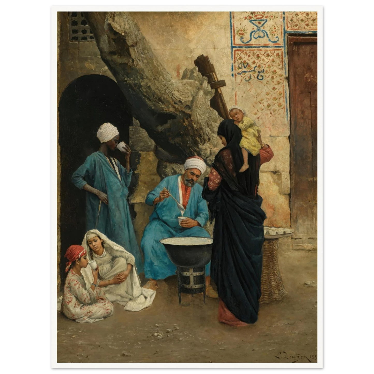 A Refreshing Drink (1891) Art Print | Ludwig Deutsch - Framed Poster - 30x40 cm / 12x16″ - Black frame