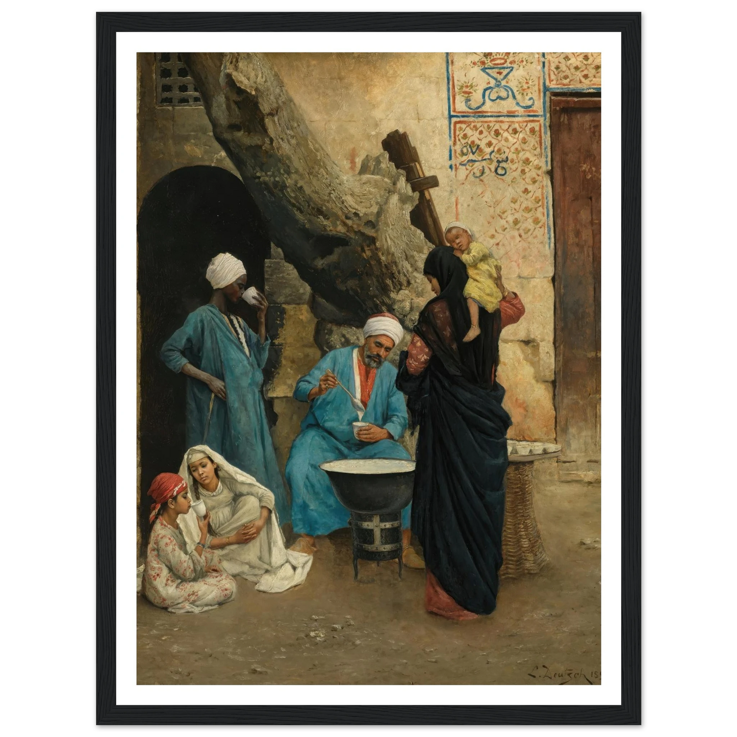 A Refreshing Drink (1891) Art Print | Ludwig Deutsch - Framed Poster - 30x40 cm / 12x16″ - Black frame