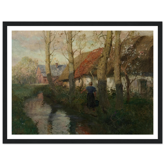 A River in Normandy with a Woman Carrying Water (circa 1894-1898) Art Print | Frits Thaulow - Framed Poster - 30x40 cm / 12x16″ - Black frame