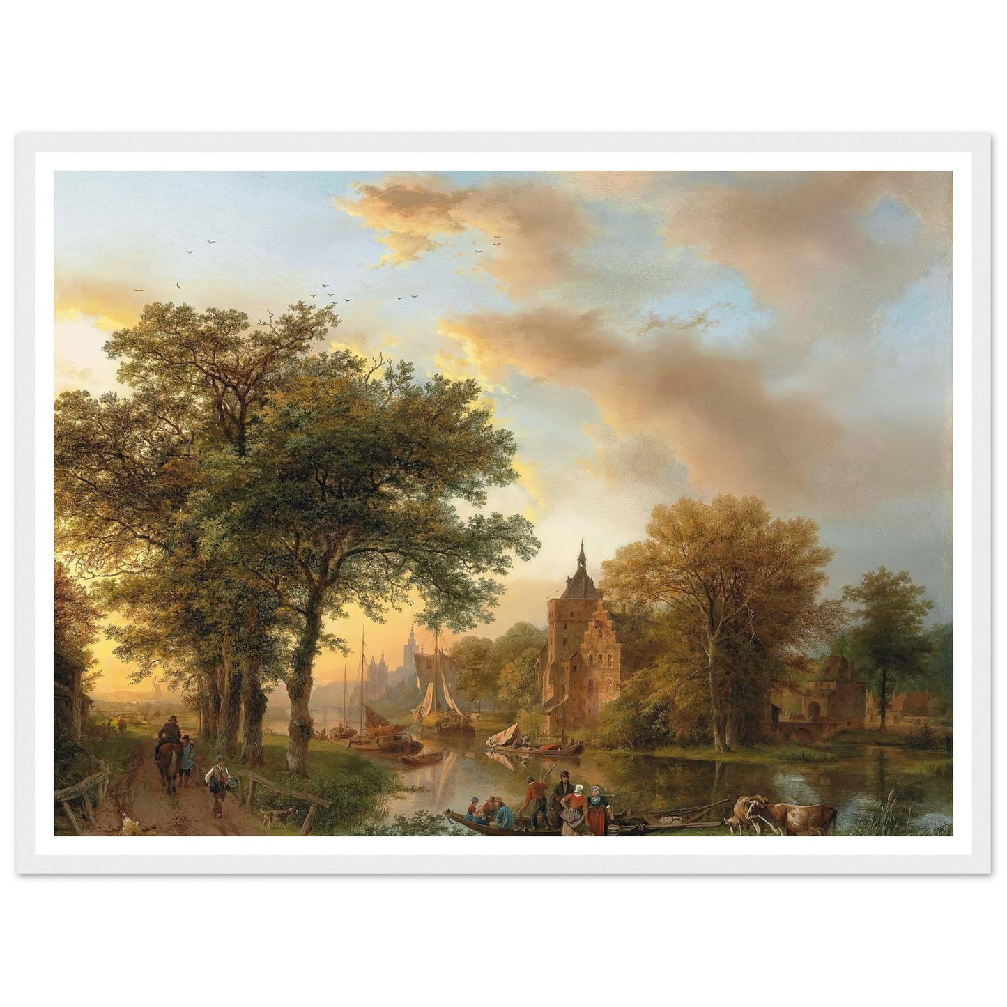A River Landscape in Holland at Sunset (1852) Art Print | Barend Cornelis Koekkoek - Framed Poster - 30x40 cm / 12x16″ - Black frame