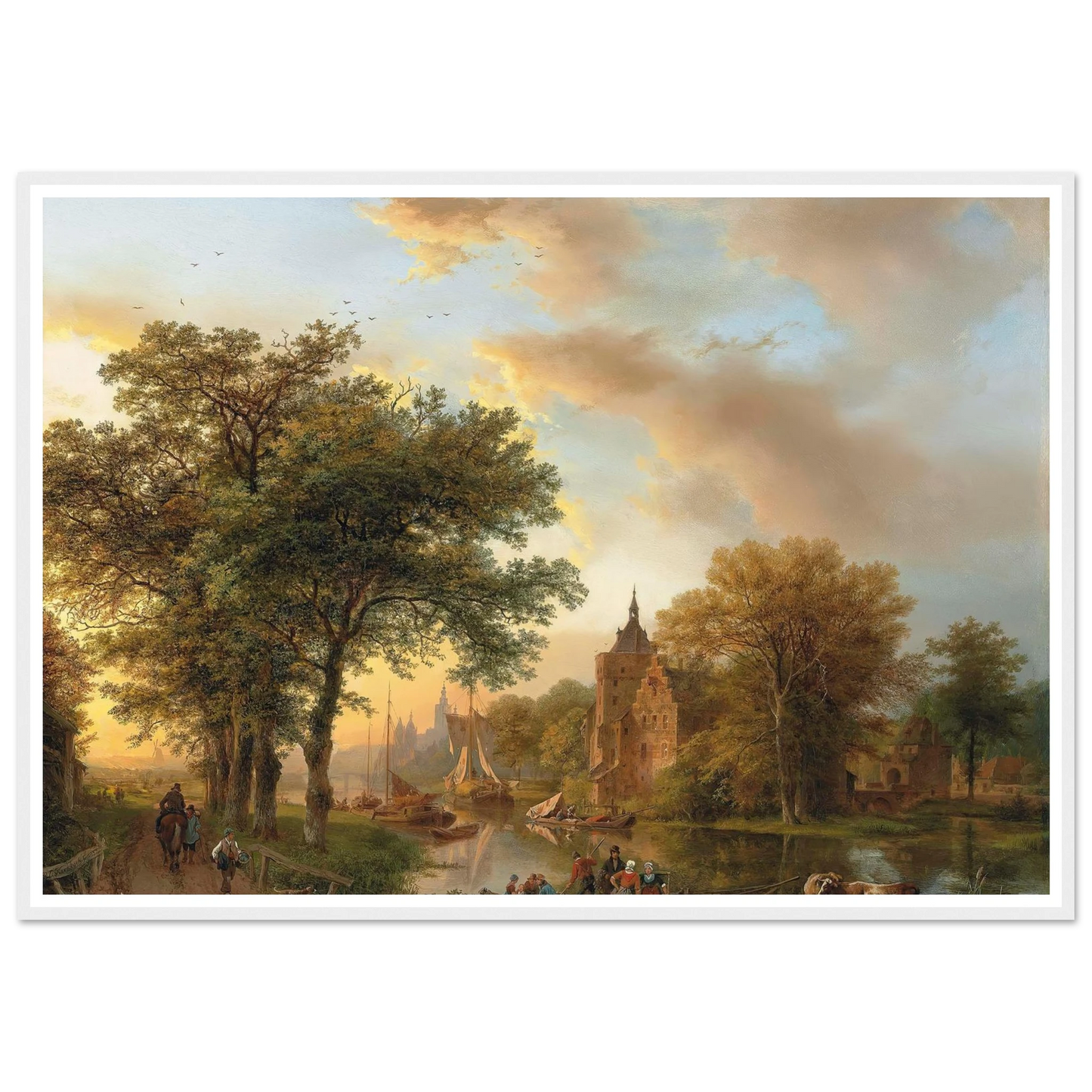 A River Landscape in Holland at Sunset (1852) Art Print | Barend Cornelis Koekkoek - Framed Poster - 30x40 cm / 12x16″ - Black frame