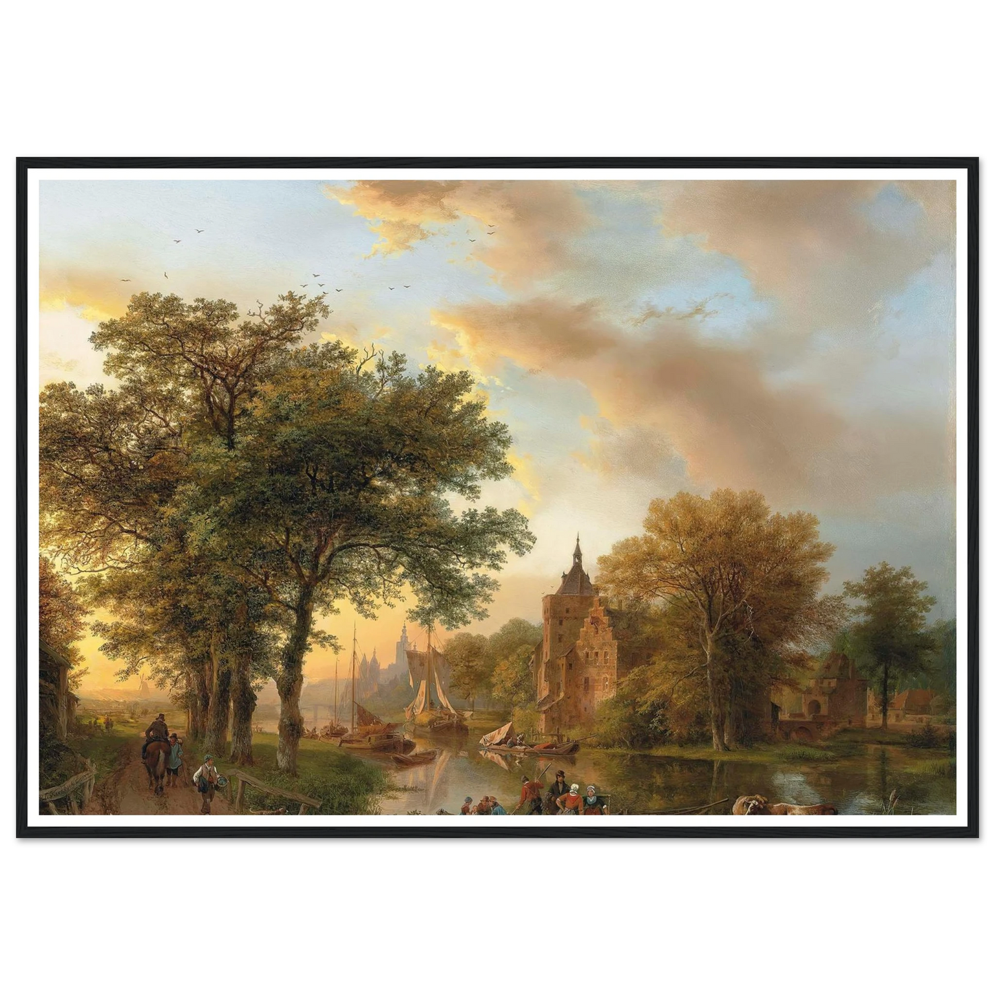 A River Landscape in Holland at Sunset (1852) Art Print | Barend Cornelis Koekkoek - Framed Poster - 30x40 cm / 12x16″ - Black frame