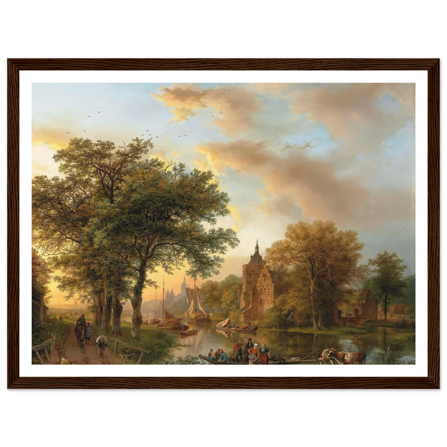 A River Landscape in Holland at Sunset (1852) Art Print | Barend Cornelis Koekkoek - Framed Poster - 30x40 cm / 12x16″ - Black frame
