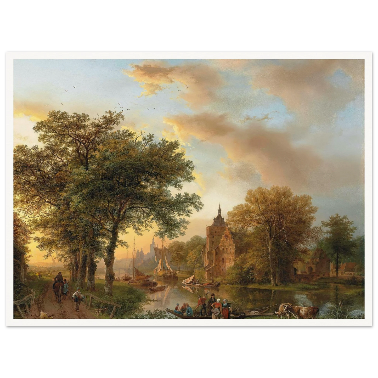 A River Landscape in Holland at Sunset (1852) Art Print | Barend Cornelis Koekkoek - Framed Poster - 30x40 cm / 12x16″ - Black frame