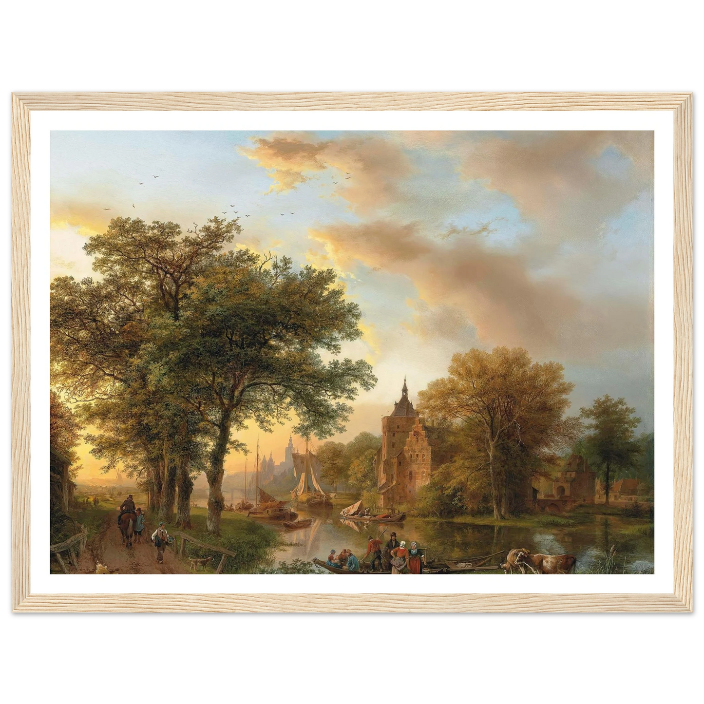 A River Landscape in Holland at Sunset (1852) Art Print | Barend Cornelis Koekkoek - Framed Poster - 30x40 cm / 12x16″ - Black frame