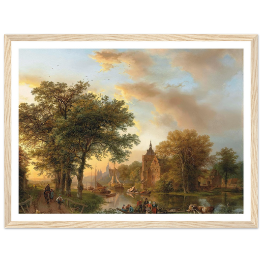 A River Landscape in Holland at Sunset (1852) Art Print | Barend Cornelis Koekkoek - Framed Poster - 30x40 cm / 12x16″ - Black frame