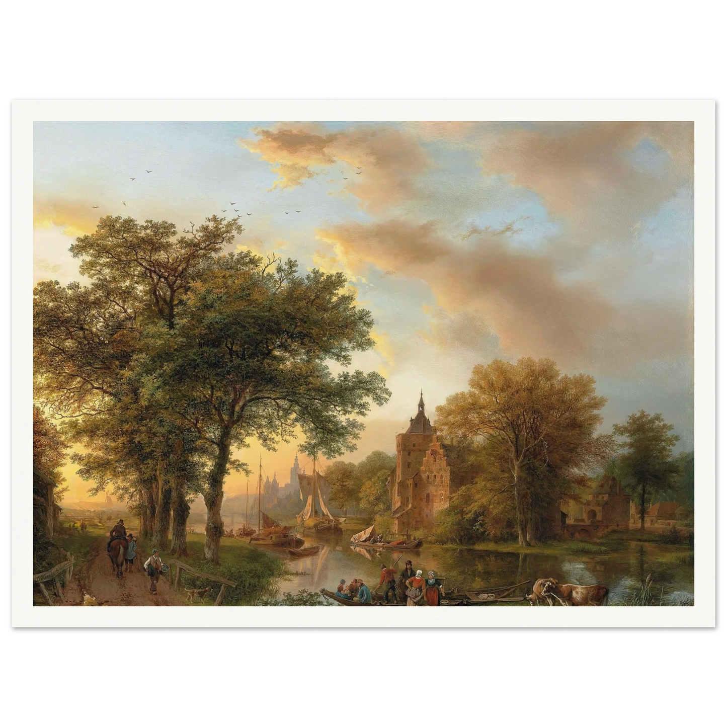 A River Landscape in Holland at Sunset (1852) Art Print | Barend Cornelis Koekkoek - Framed Poster - 30x40 cm / 12x16″ - Black frame