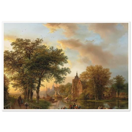 A River Landscape in Holland at Sunset (1852) Art Print | Barend Cornelis Koekkoek - Framed Poster - 30x40 cm / 12x16″ - Black frame