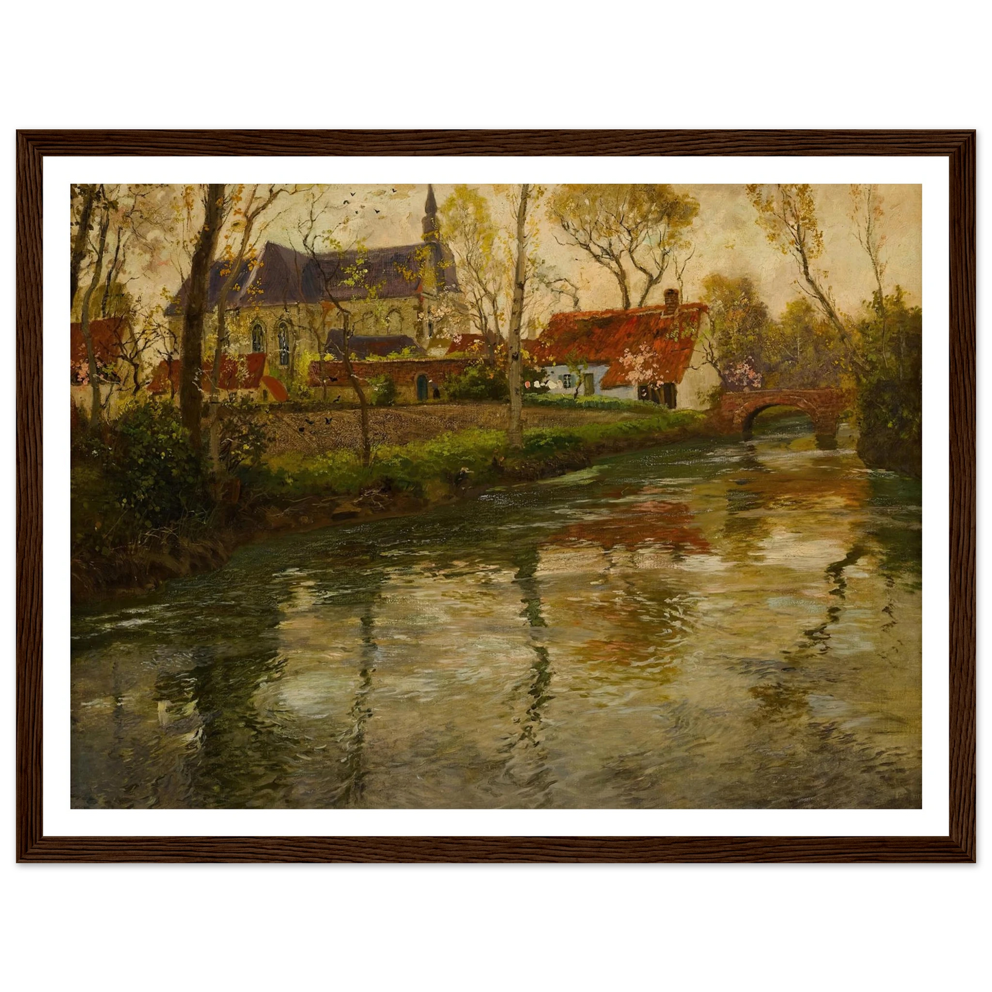A River Landscape with a Church Beyond Art Print | Frits Thaulow - Framed Poster - 30x40 cm / 12x16″ - Black frame