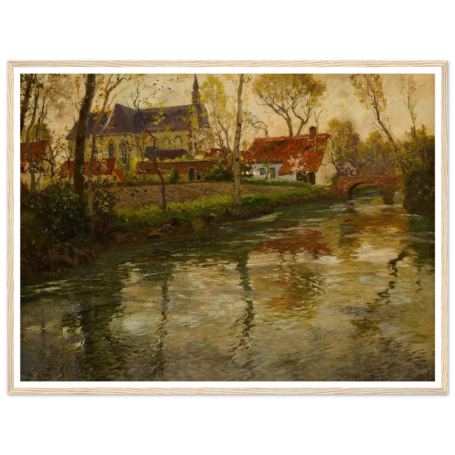 A River Landscape with a Church Beyond Art Print | Frits Thaulow - Framed Poster - 30x40 cm / 12x16″ - Black frame
