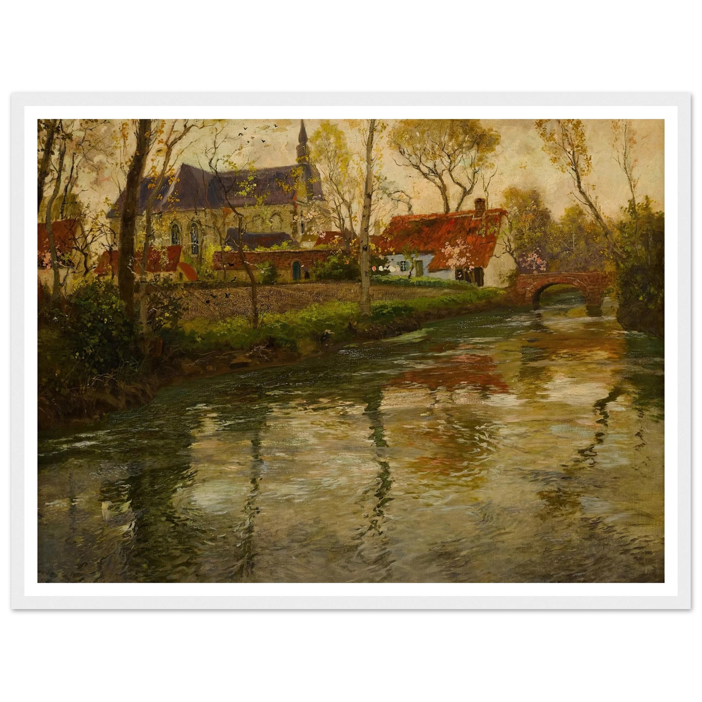 A River Landscape with a Church Beyond Art Print | Frits Thaulow - Framed Poster - 30x40 cm / 12x16″ - Black frame