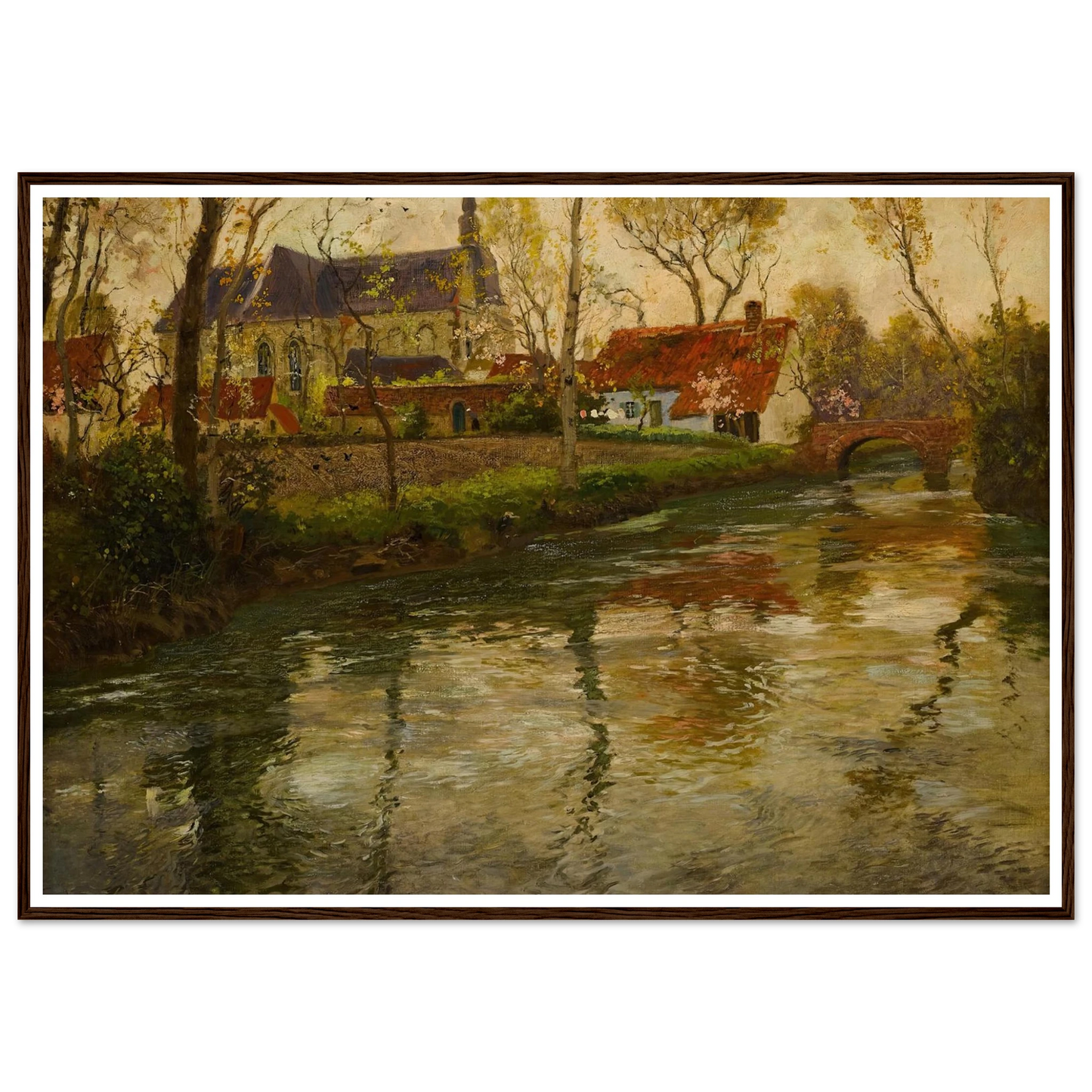 A River Landscape with a Church Beyond Art Print | Frits Thaulow - Framed Poster - 30x40 cm / 12x16″ - Black frame
