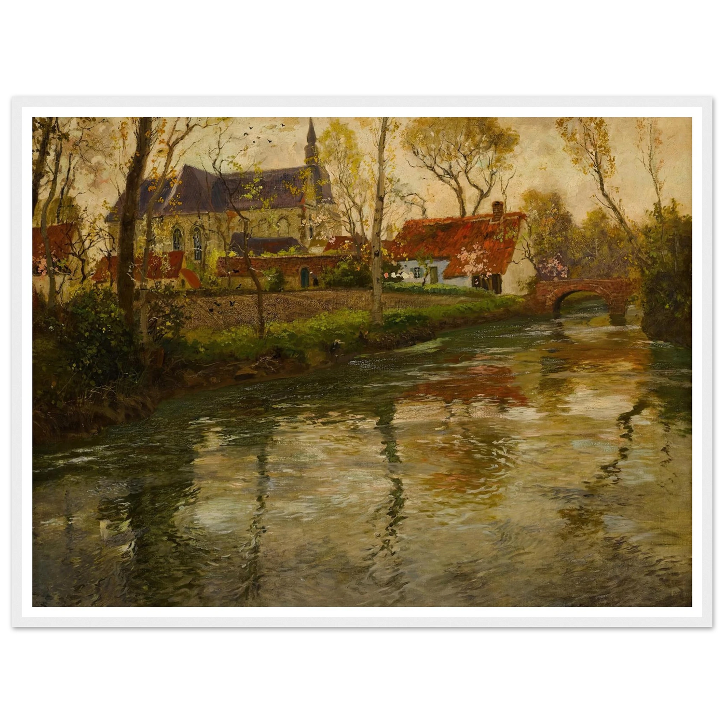 A River Landscape with a Church Beyond Art Print | Frits Thaulow - Framed Poster - 30x40 cm / 12x16″ - Black frame