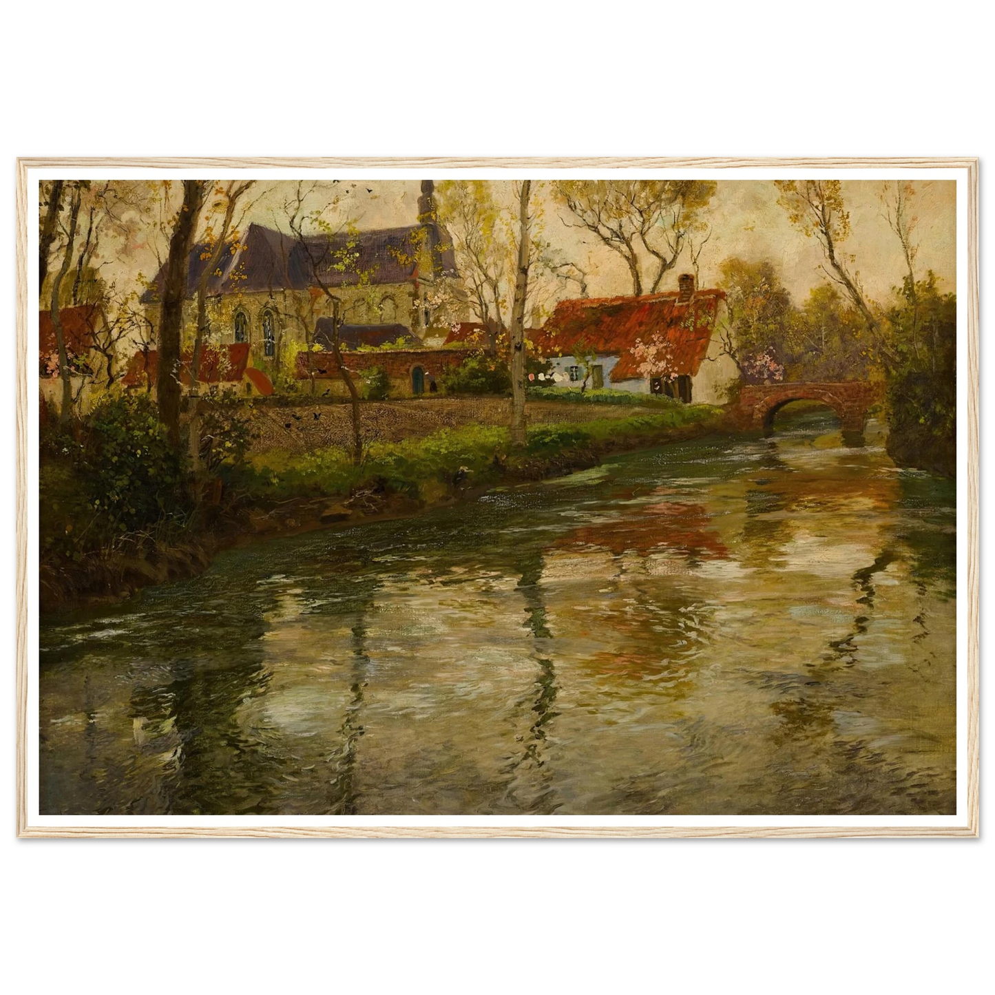 A River Landscape with a Church Beyond Art Print | Frits Thaulow - Framed Poster - 30x40 cm / 12x16″ - Black frame