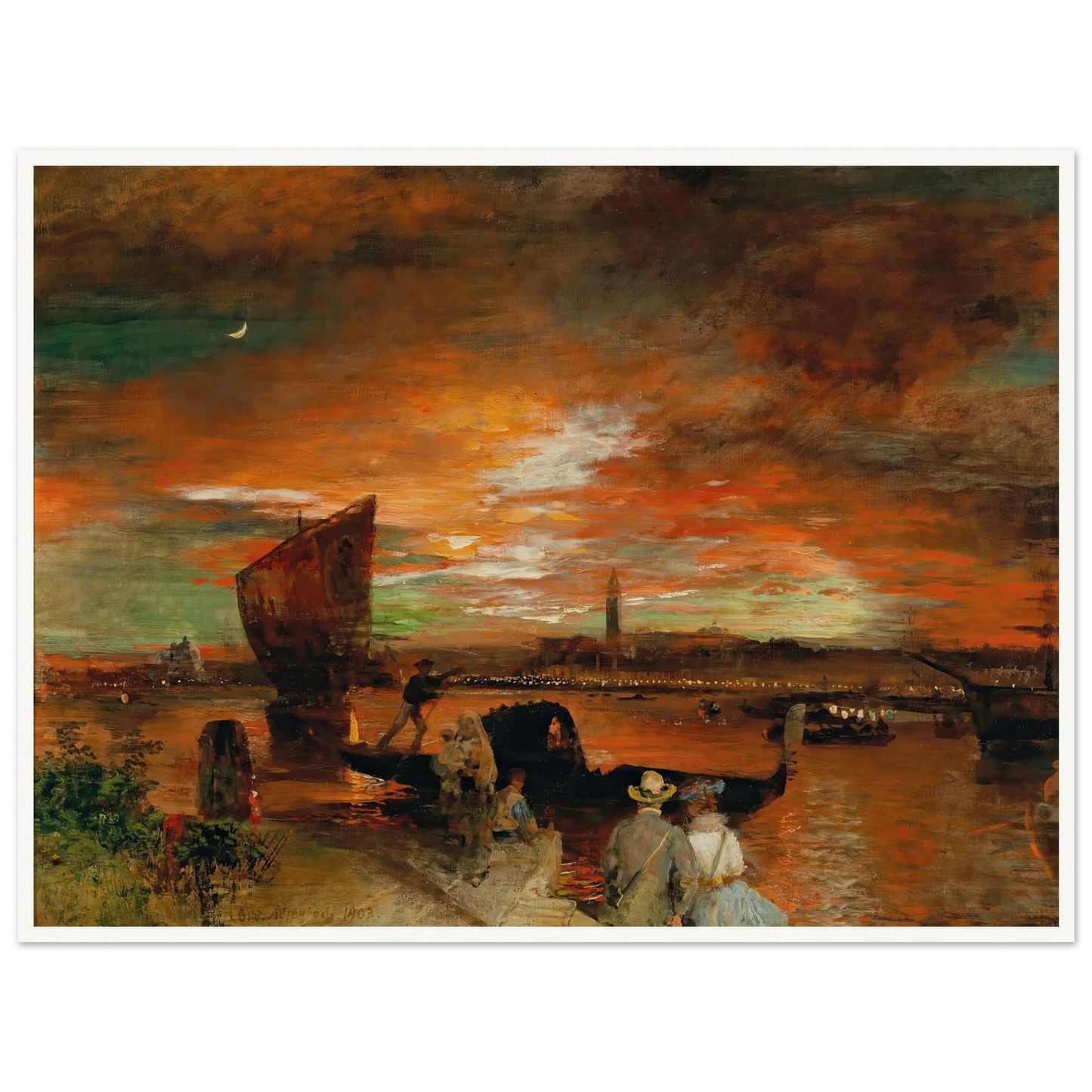 A scene at dusk in Venice (1903) Art Print | Oswald Achenbach - Framed Poster - 30x40 cm / 12x16″ - Black frame