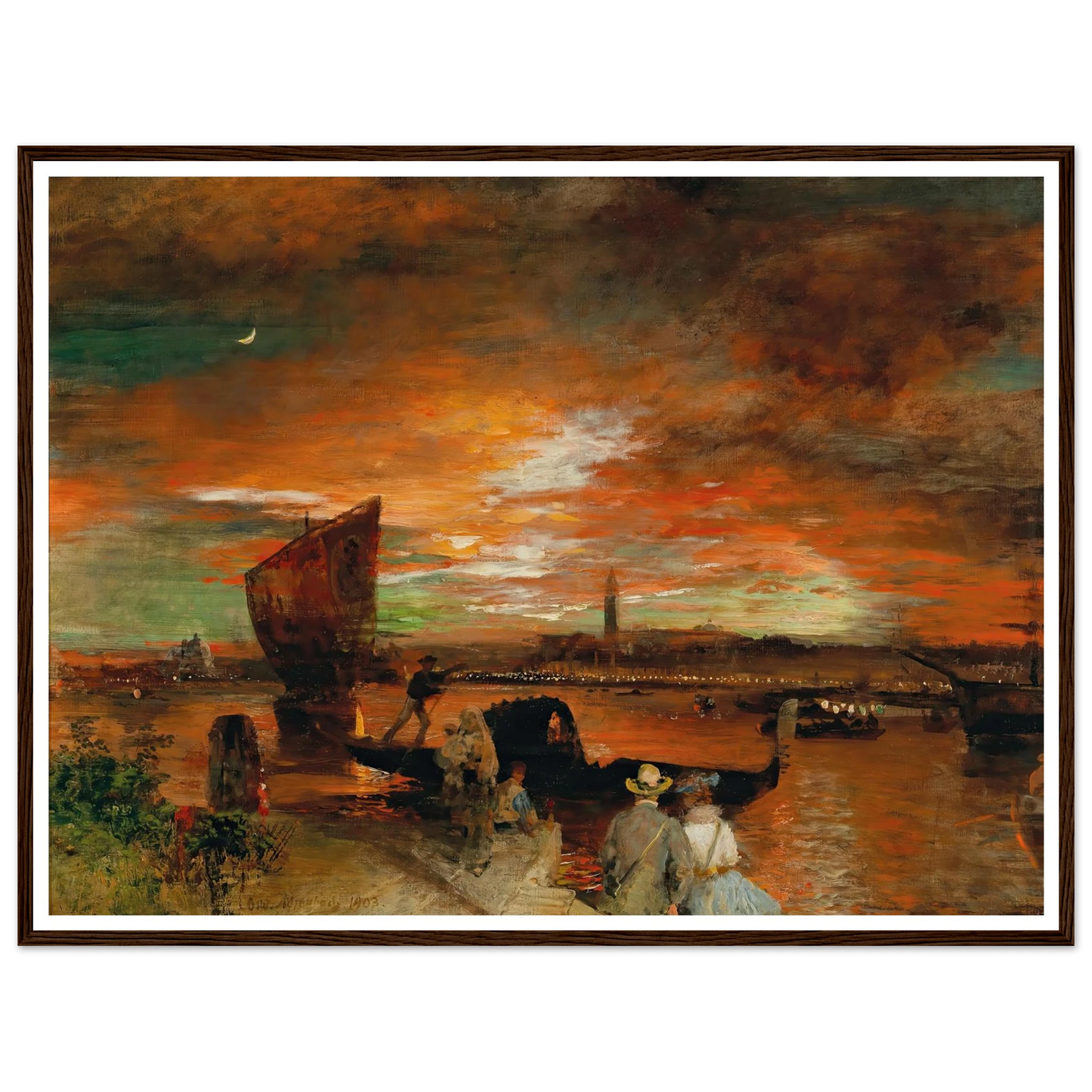 A scene at dusk in Venice (1903) Art Print | Oswald Achenbach - Framed Poster - 30x40 cm / 12x16″ - Black frame