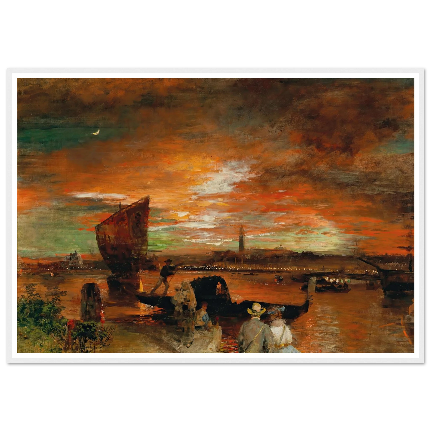A scene at dusk in Venice (1903) Art Print | Oswald Achenbach - Framed Poster - 30x40 cm / 12x16″ - Black frame