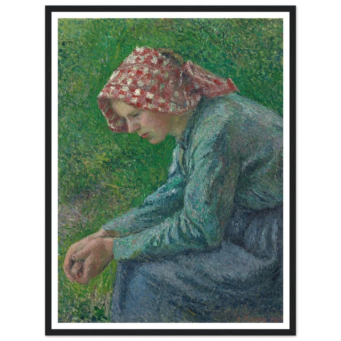 A Seated Peasant Woman (1885) Art Print | Camille Pissarro - Framed Poster - 30x40 cm / 12x16″ - Black frame