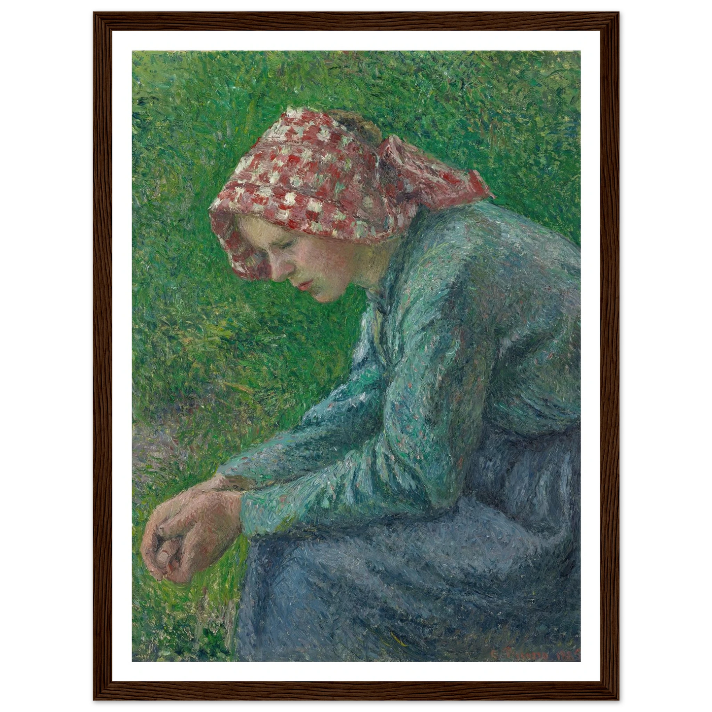 A Seated Peasant Woman (1885) Art Print | Camille Pissarro - Framed Poster - 30x40 cm / 12x16″ - Black frame