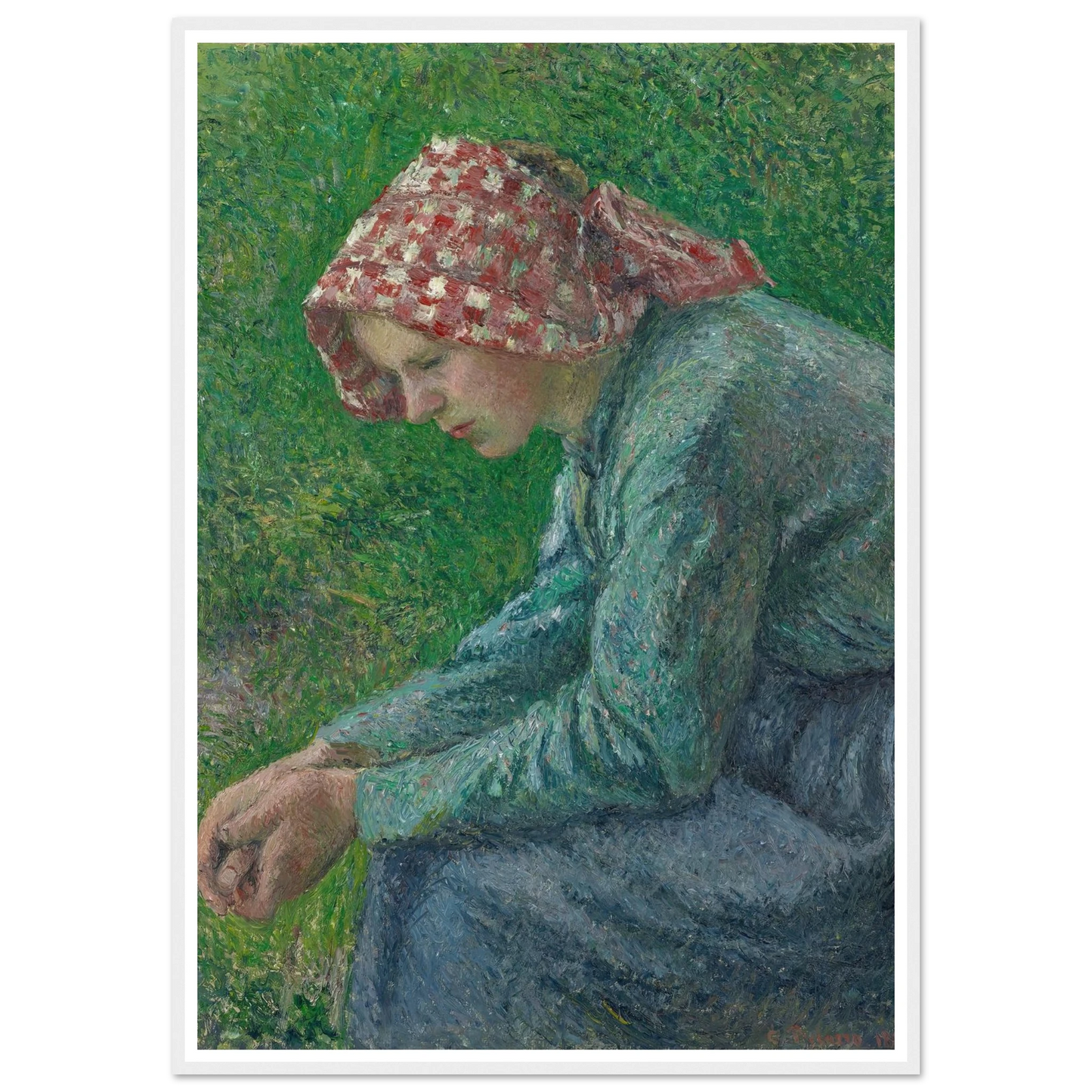 A Seated Peasant Woman (1885) Art Print | Camille Pissarro - Framed Poster - 30x40 cm / 12x16″ - Black frame