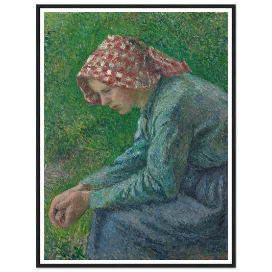 A Seated Peasant Woman (1885) Art Print | Camille Pissarro - Framed Poster - 30x40 cm / 12x16″ - Black frame
