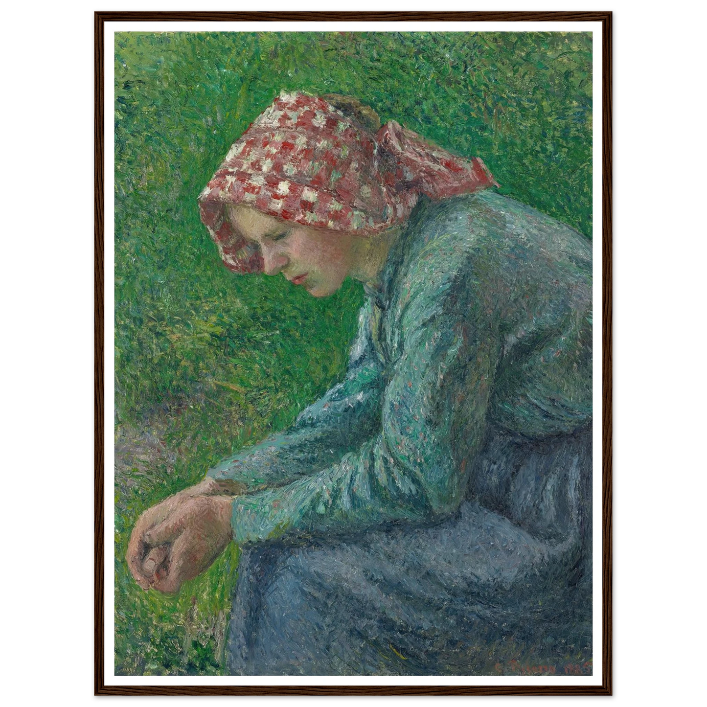 A Seated Peasant Woman (1885) Art Print | Camille Pissarro - Framed Poster - 30x40 cm / 12x16″ - Black frame