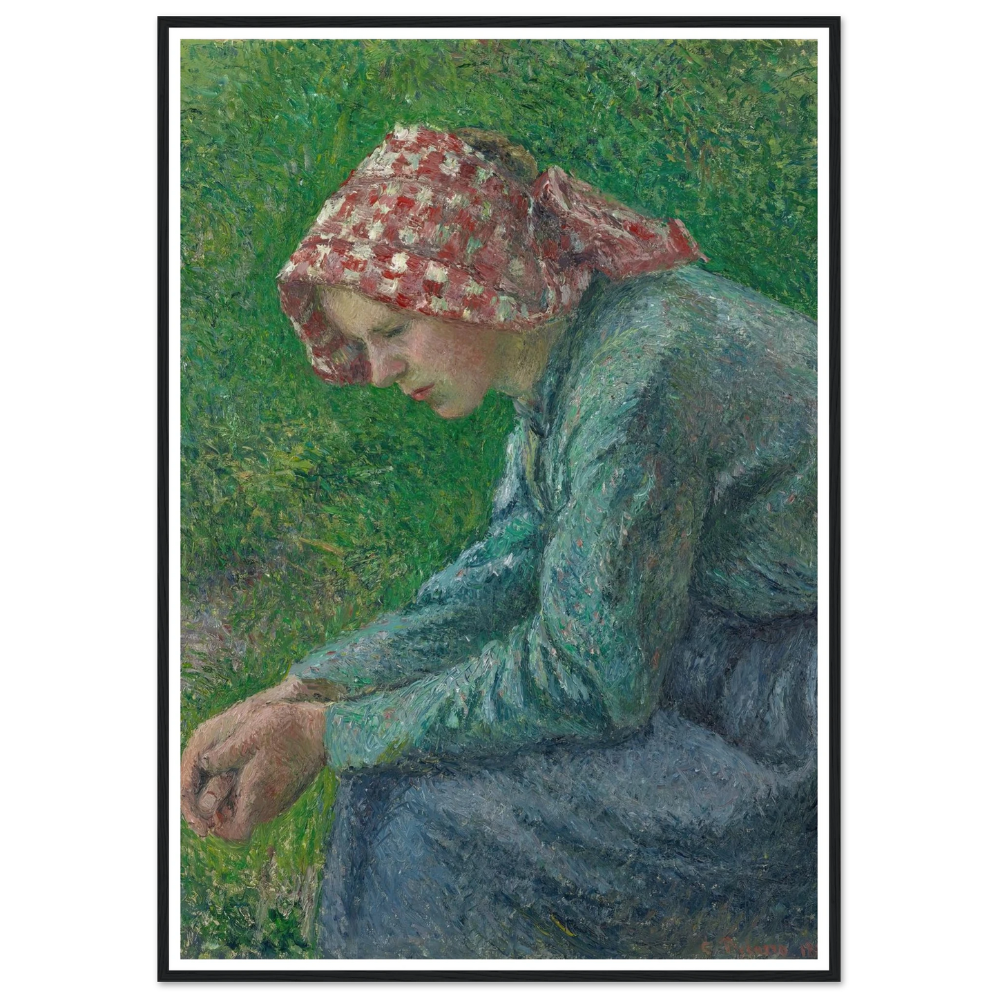 A Seated Peasant Woman (1885) Art Print | Camille Pissarro - Framed Poster - 30x40 cm / 12x16″ - Black frame