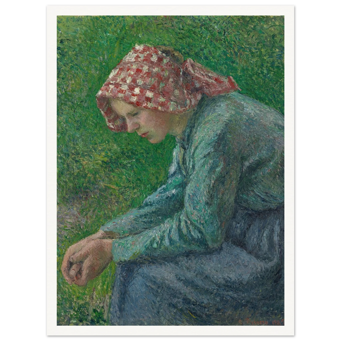 A Seated Peasant Woman (1885) Art Print | Camille Pissarro - Framed Poster - 30x40 cm / 12x16″ - Black frame