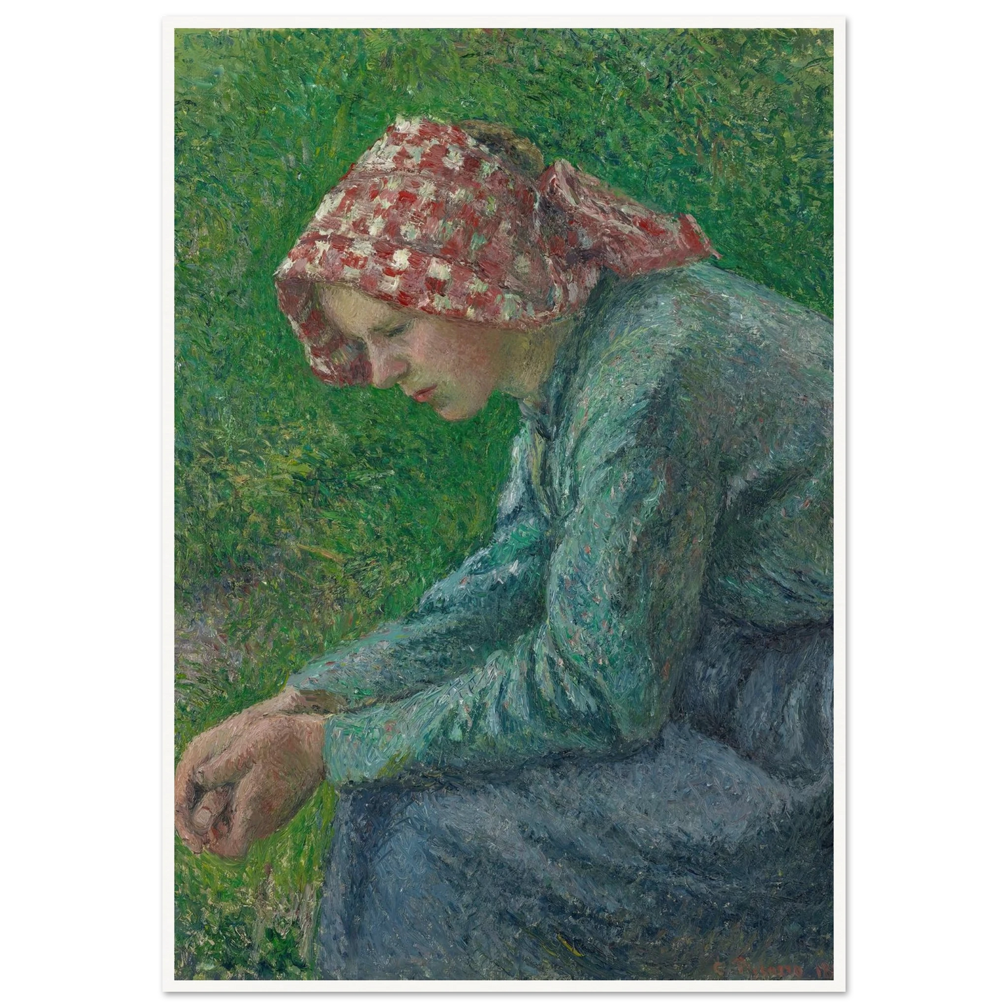 A Seated Peasant Woman (1885) Art Print | Camille Pissarro - Framed Poster - 30x40 cm / 12x16″ - Black frame