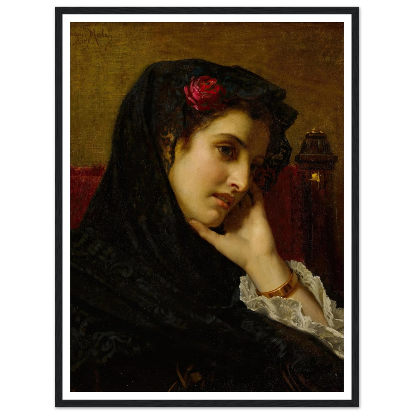 A Spanish Beauty (1875) Art Print | Hugues Merle - Framed Poster - 30x40 cm / 12x16″ - Black frame