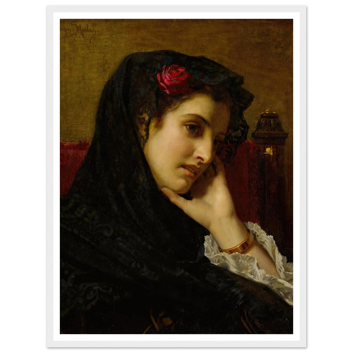 A Spanish Beauty (1875) Art Print | Hugues Merle - Framed Poster - 30x40 cm / 12x16″ - Black frame