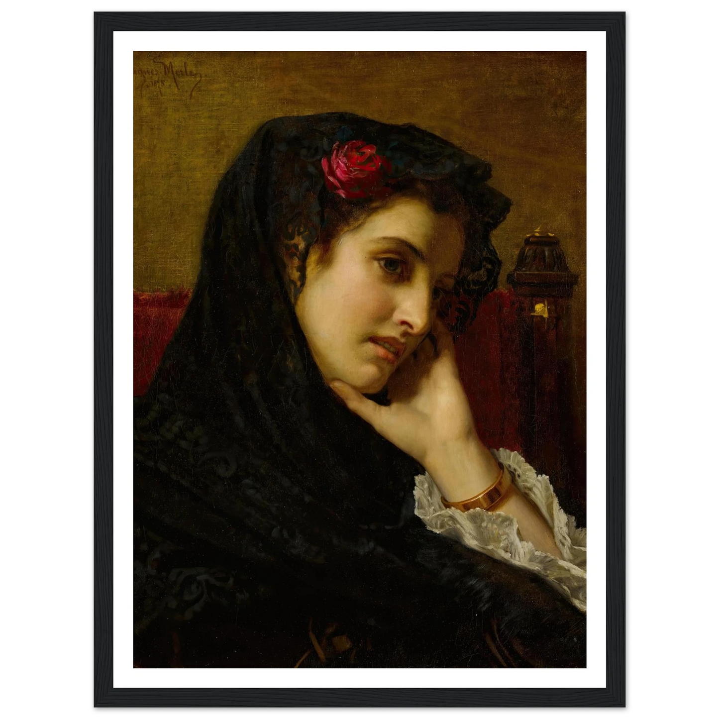 A Spanish Beauty (1875) Art Print | Hugues Merle - Framed Poster - 30x40 cm / 12x16″ - Black frame
