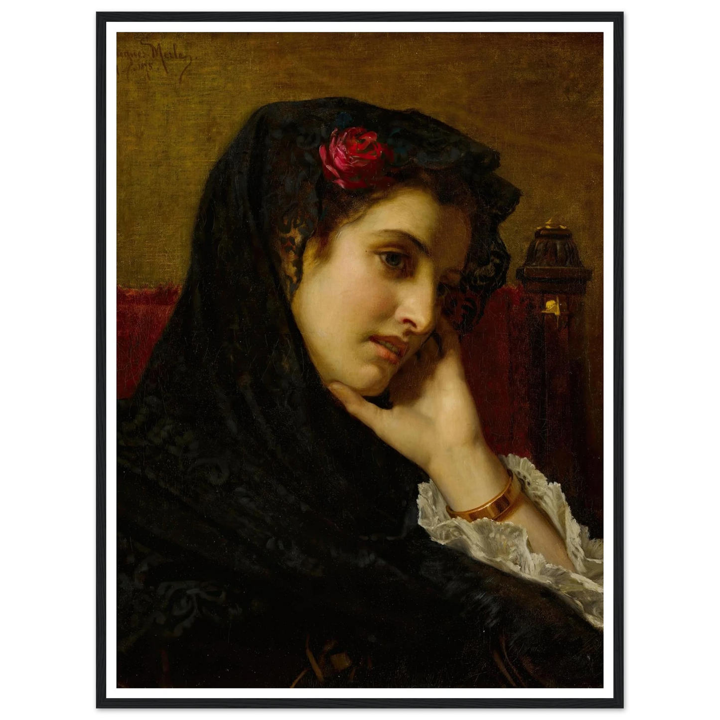 A Spanish Beauty (1875) Art Print | Hugues Merle - Framed Poster - 30x40 cm / 12x16″ - Black frame