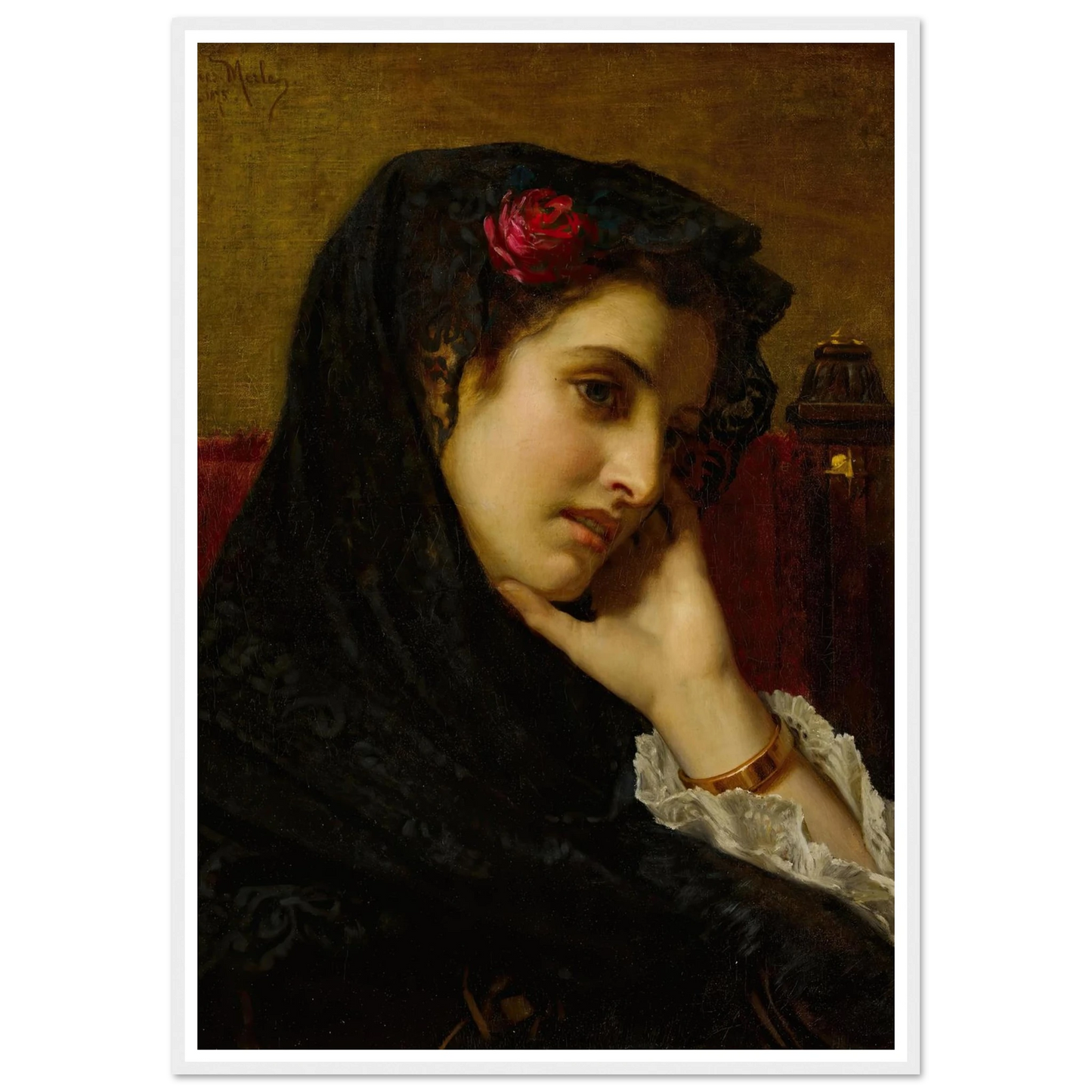 A Spanish Beauty (1875) Art Print | Hugues Merle - Framed Poster - 30x40 cm / 12x16″ - Black frame