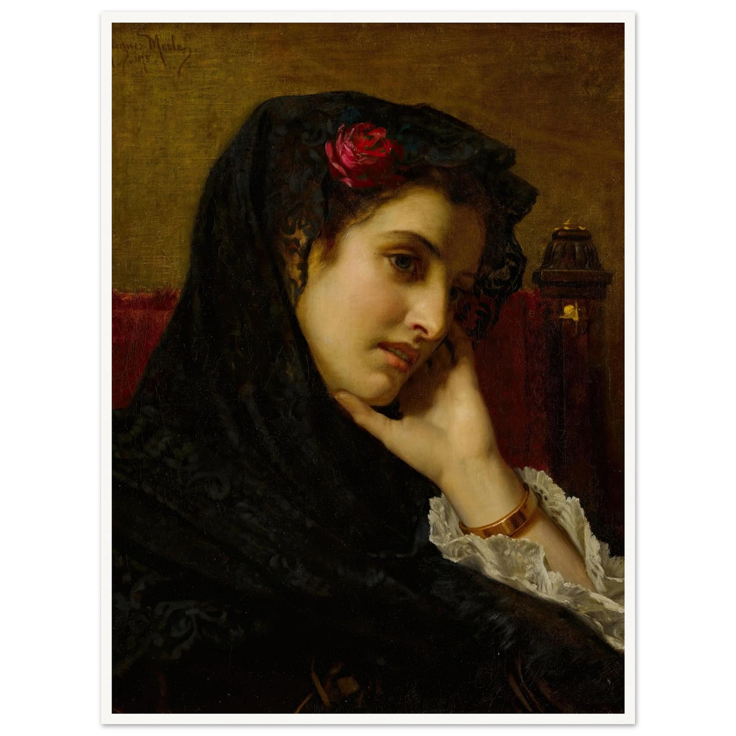 A Spanish Beauty (1875) Art Print | Hugues Merle - Framed Poster - 30x40 cm / 12x16″ - Black frame
