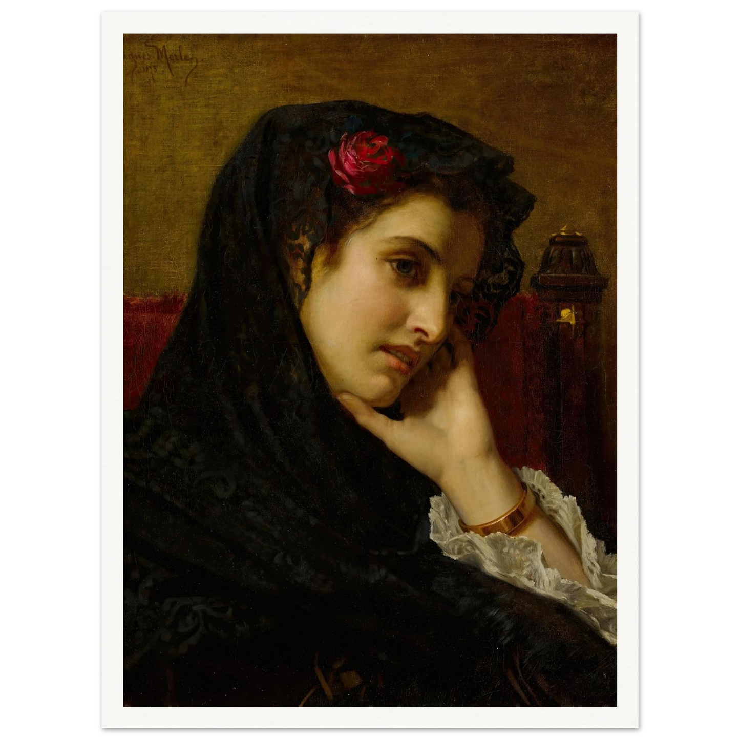 A Spanish Beauty (1875) Art Print | Hugues Merle - Framed Poster - 30x40 cm / 12x16″ - Black frame