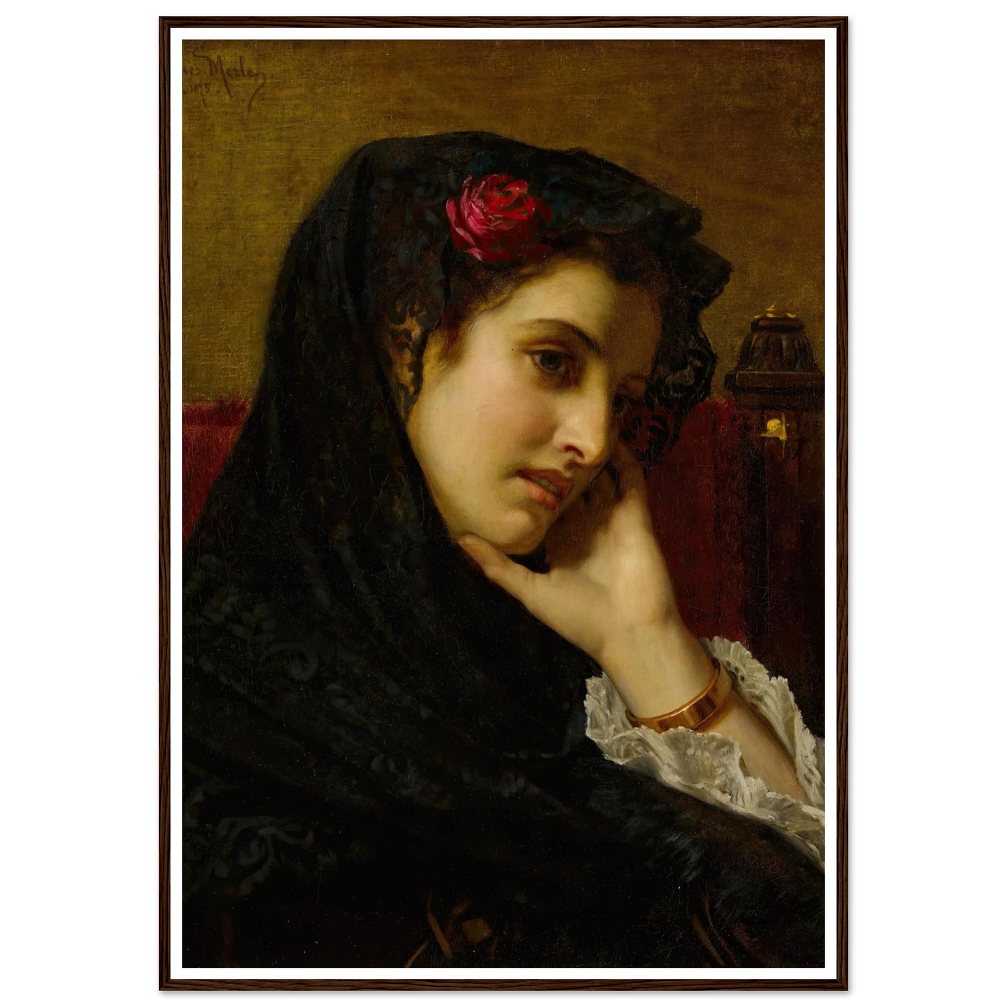 A Spanish Beauty (1875) Art Print | Hugues Merle - Framed Poster - 30x40 cm / 12x16″ - Black frame