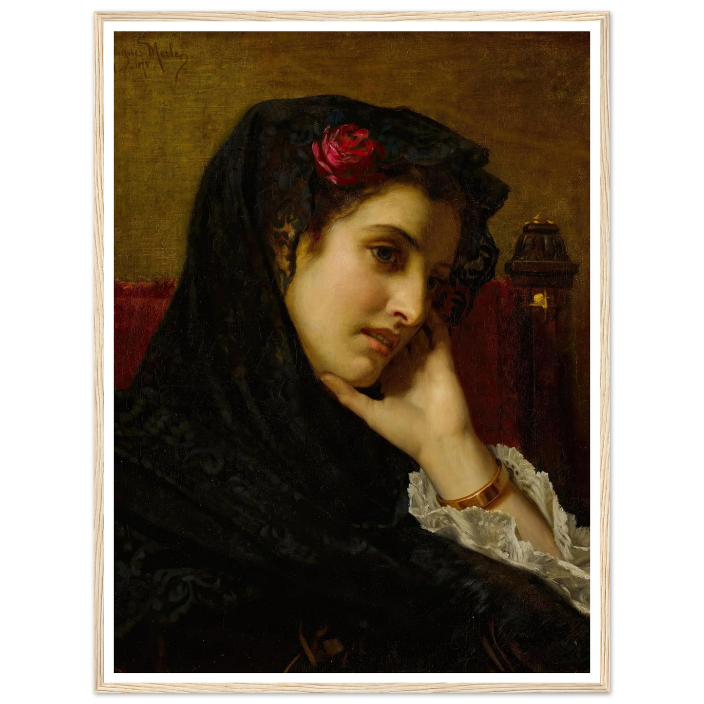 A Spanish Beauty (1875) Art Print | Hugues Merle - Framed Poster - 30x40 cm / 12x16″ - Black frame