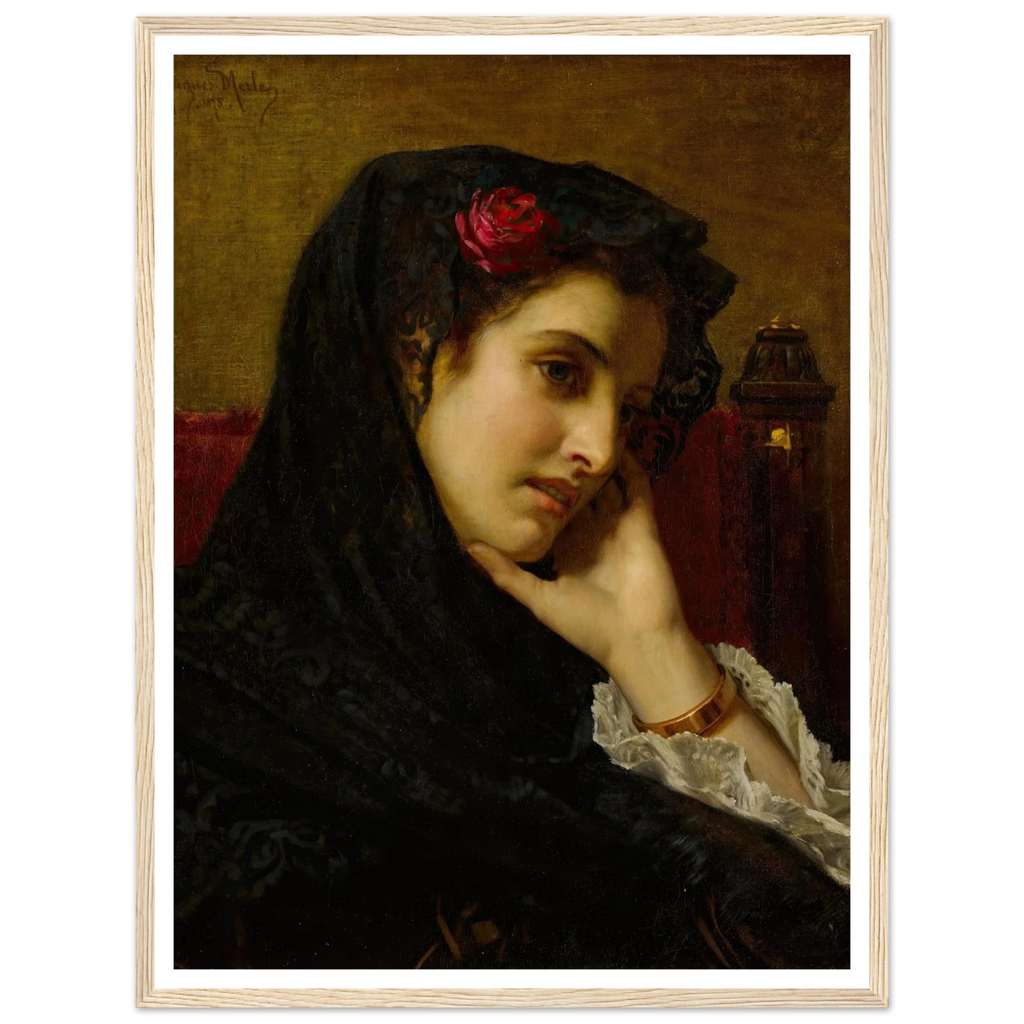 A Spanish Beauty (1875) Art Print | Hugues Merle - Framed Poster - 30x40 cm / 12x16″ - Black frame