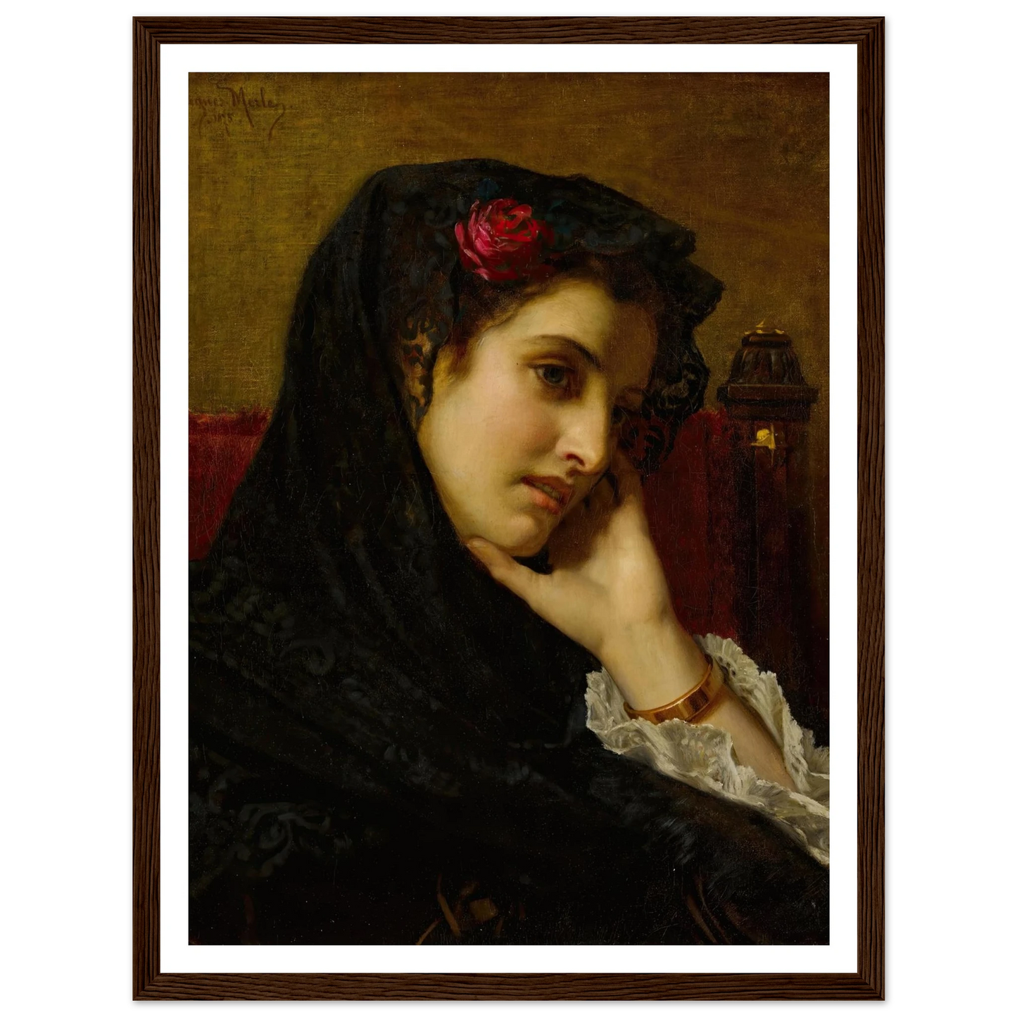 A Spanish Beauty (1875) Art Print | Hugues Merle - Framed Poster - 30x40 cm / 12x16″ - Black frame