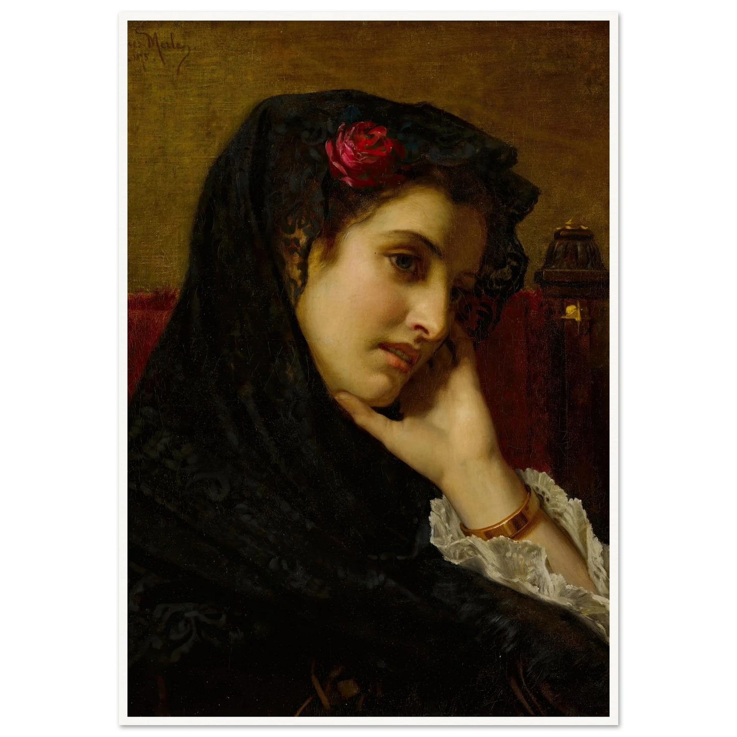 A Spanish Beauty (1875) Art Print | Hugues Merle - Framed Poster - 30x40 cm / 12x16″ - Black frame
