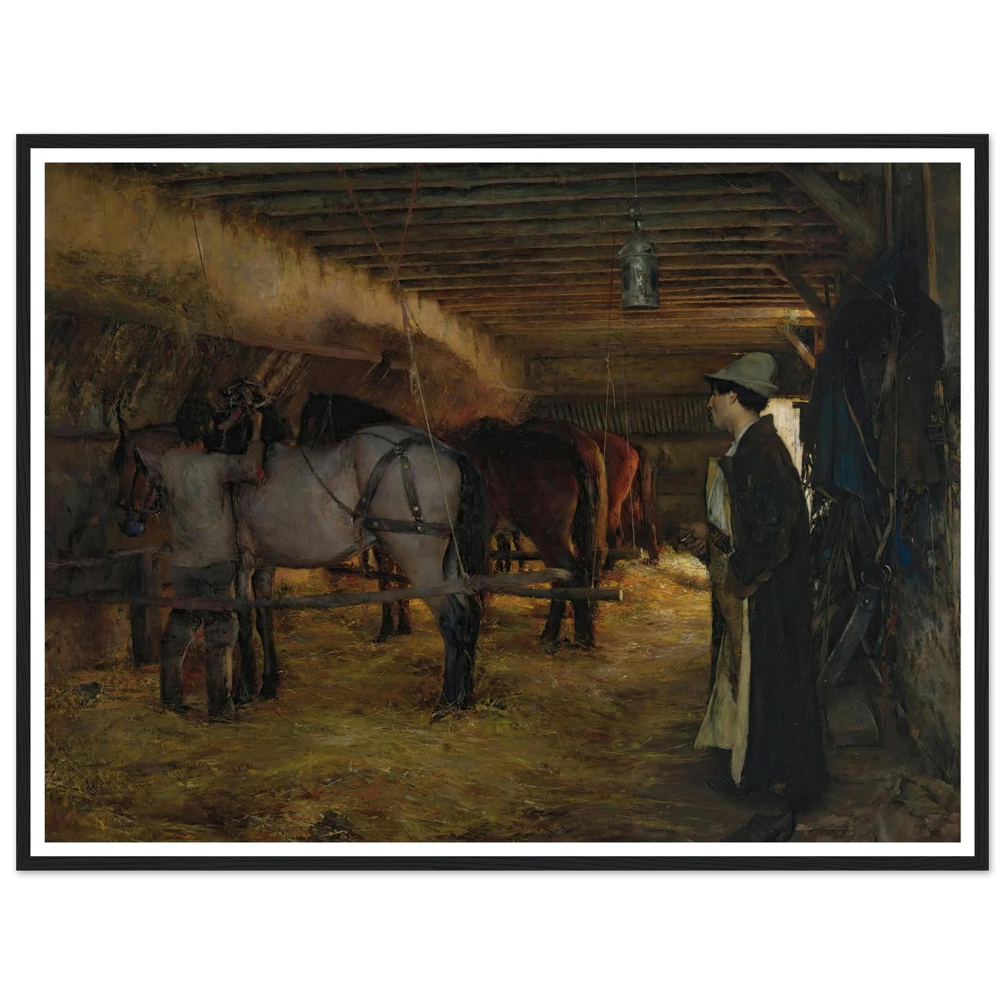 A stable (1883) Art Print | Pascal Adolphe Jean Dagnan Bouveret - Framed Poster - 30x40 cm / 12x16″ - Black frame