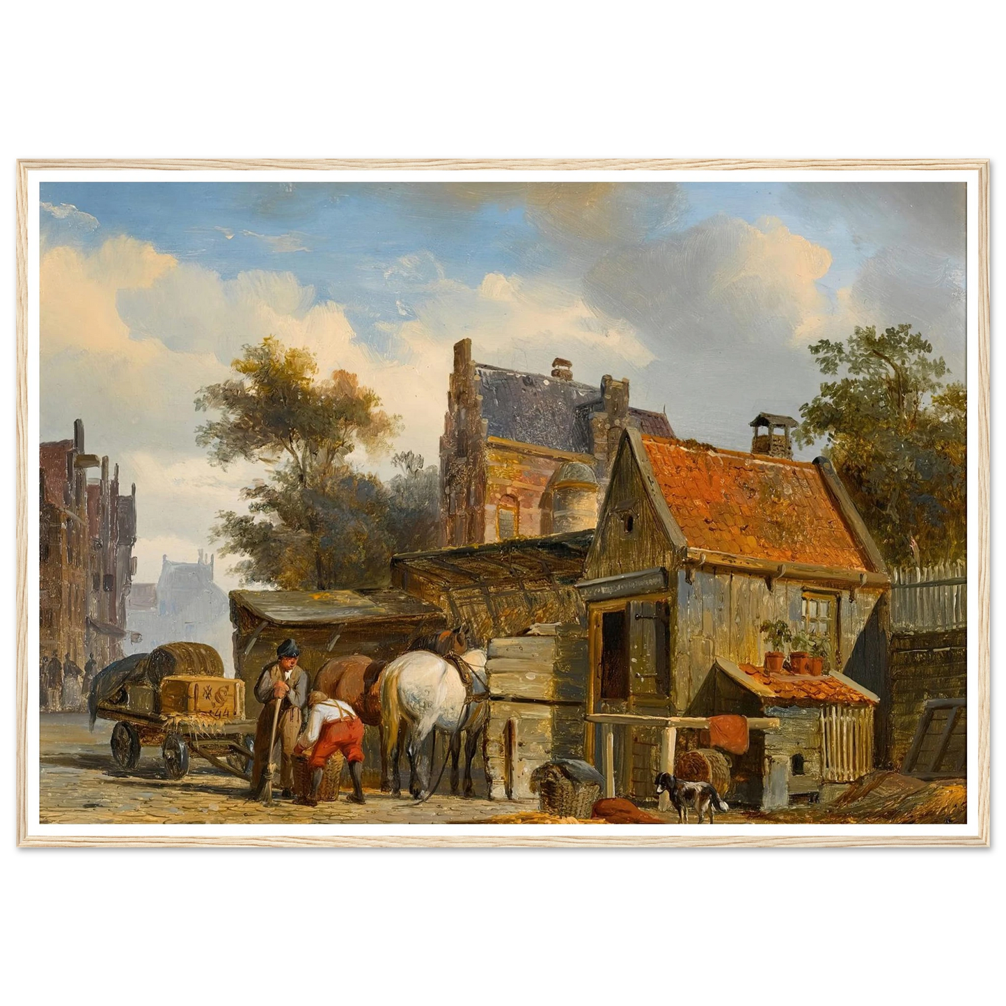 A Street Scene with a Blacksmith at Work (1844) Art Print | Cornelis Springer - Framed Poster - 30x40 cm / 12x16″ - Black frame
