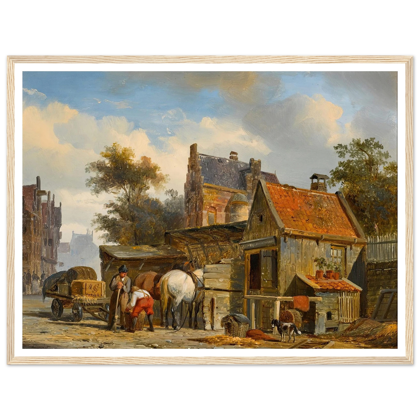 A Street Scene with a Blacksmith at Work (1844) Art Print | Cornelis Springer - Framed Poster - 30x40 cm / 12x16″ - Black frame