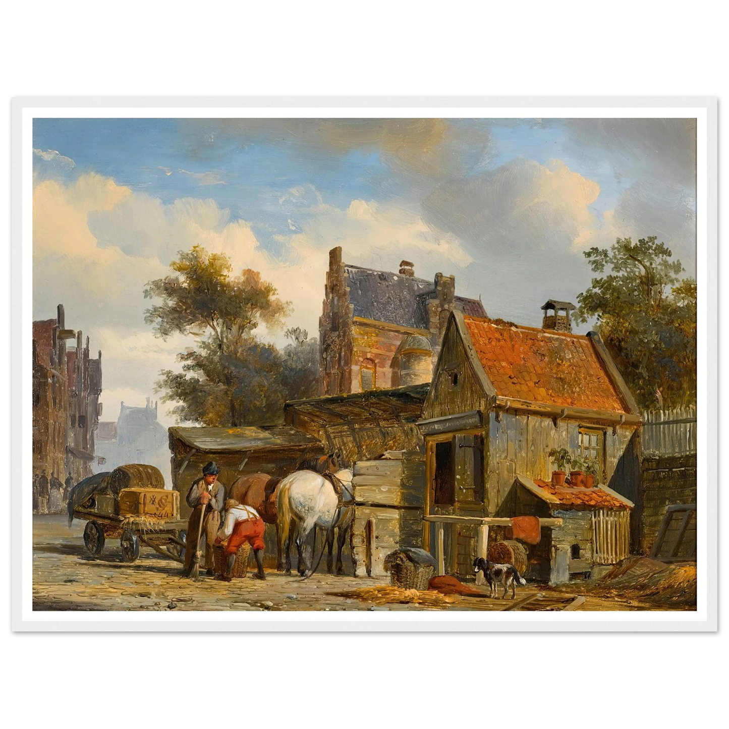 A Street Scene with a Blacksmith at Work (1844) Art Print | Cornelis Springer - Framed Poster - 30x40 cm / 12x16″ - Black frame