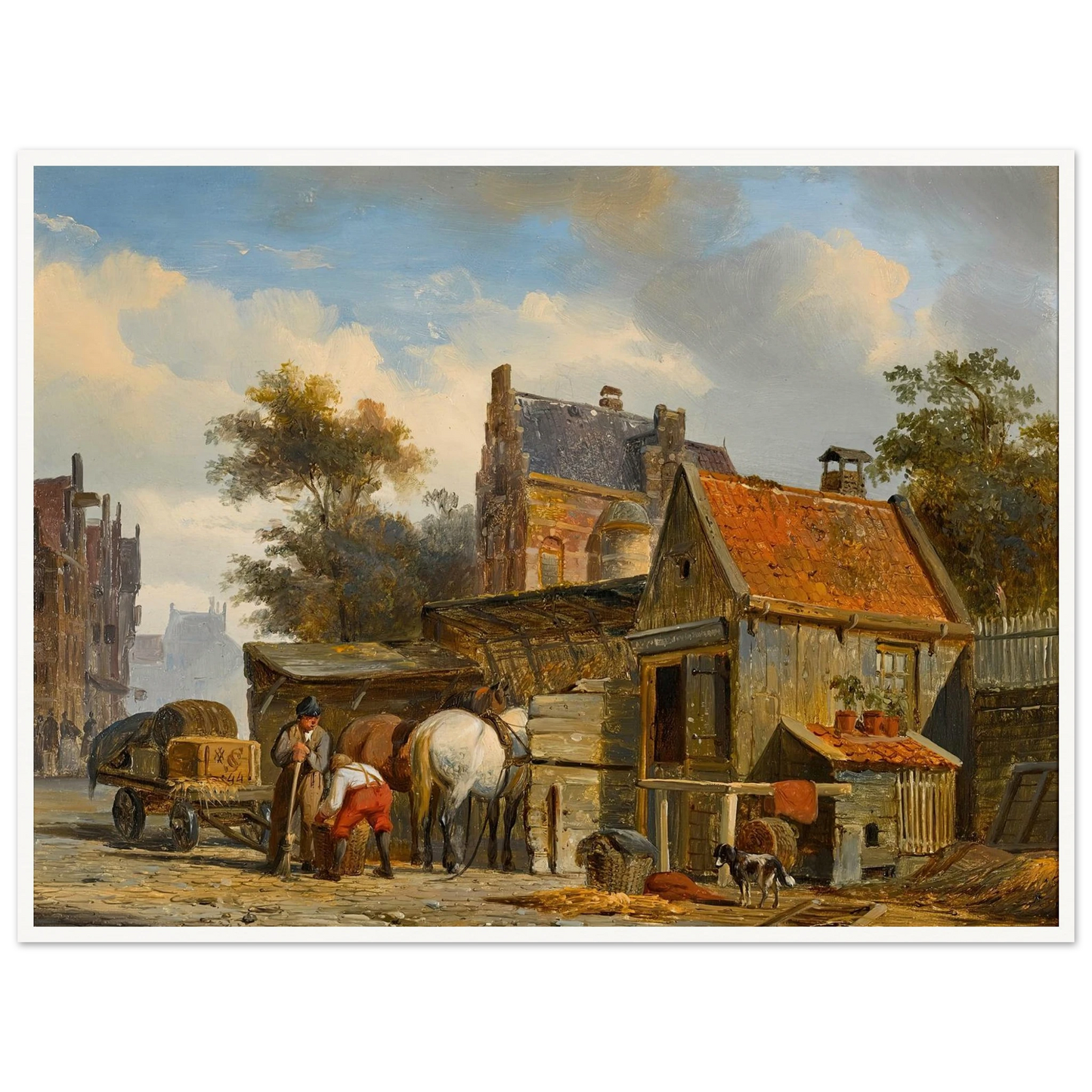 A Street Scene with a Blacksmith at Work (1844) Art Print | Cornelis Springer - Framed Poster - 30x40 cm / 12x16″ - Black frame