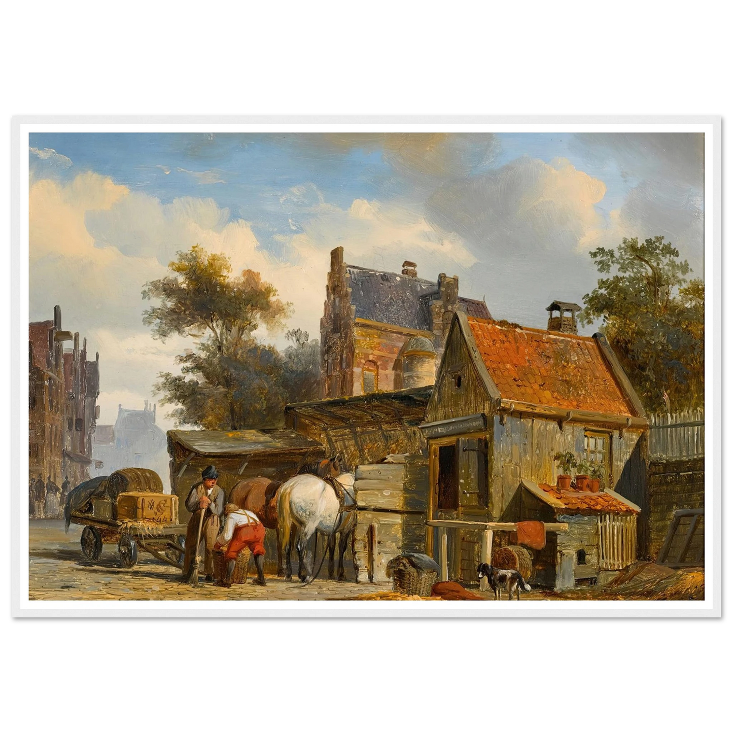 A Street Scene with a Blacksmith at Work (1844) Art Print | Cornelis Springer - Framed Poster - 30x40 cm / 12x16″ - Black frame