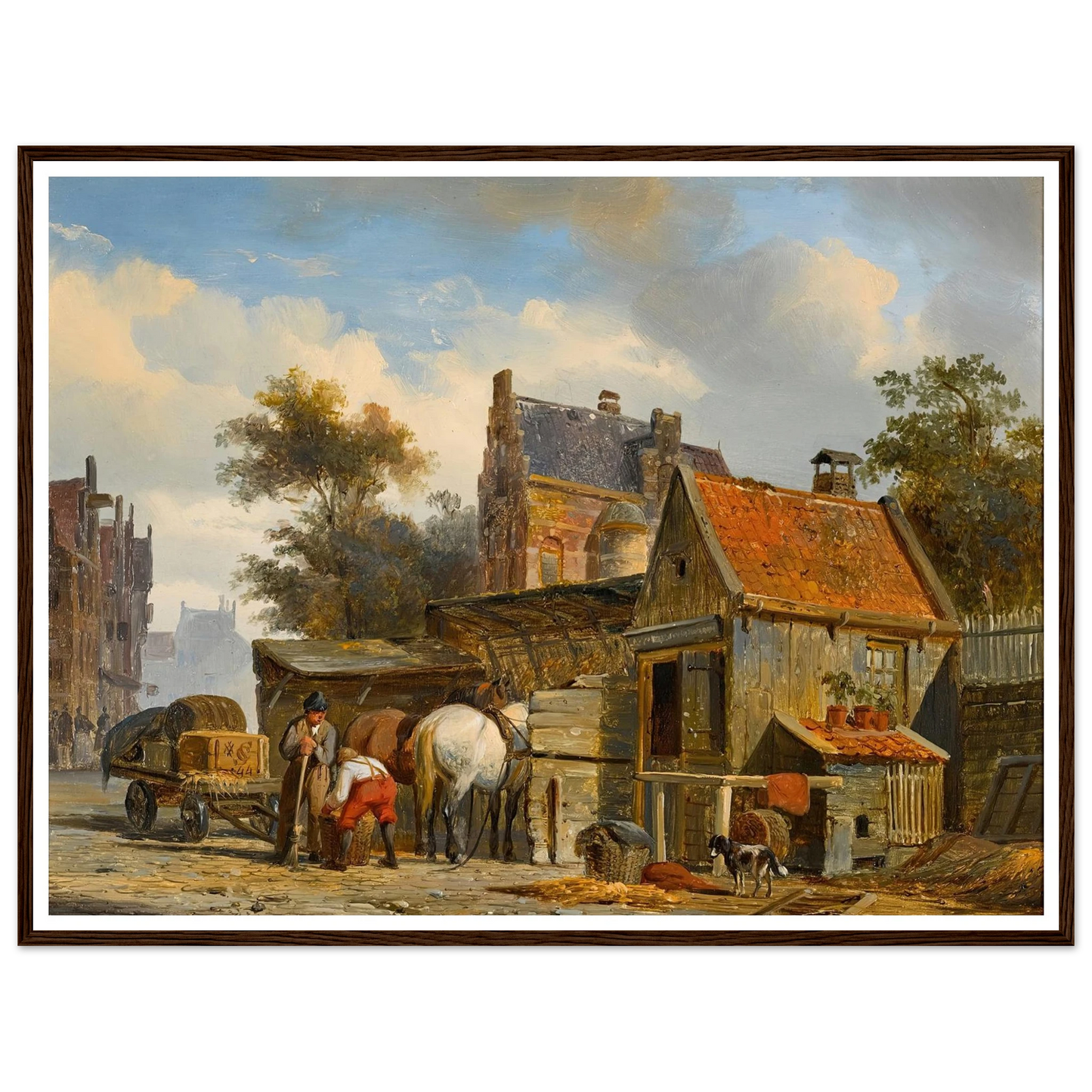 A Street Scene with a Blacksmith at Work (1844) Art Print | Cornelis Springer - Framed Poster - 30x40 cm / 12x16″ - Black frame